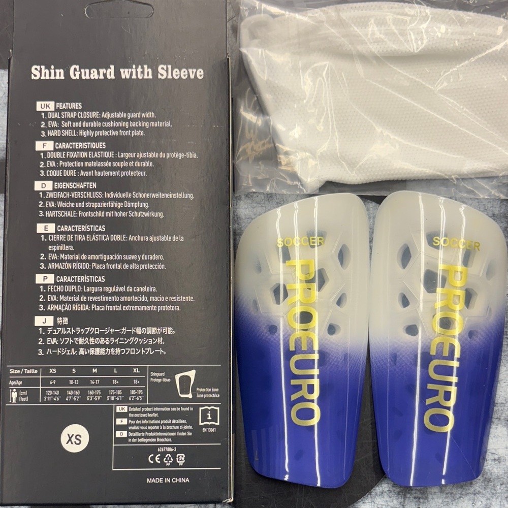 Soccer ProEuro Shin Guard With Sleeve Size XS 6-9 Years Old